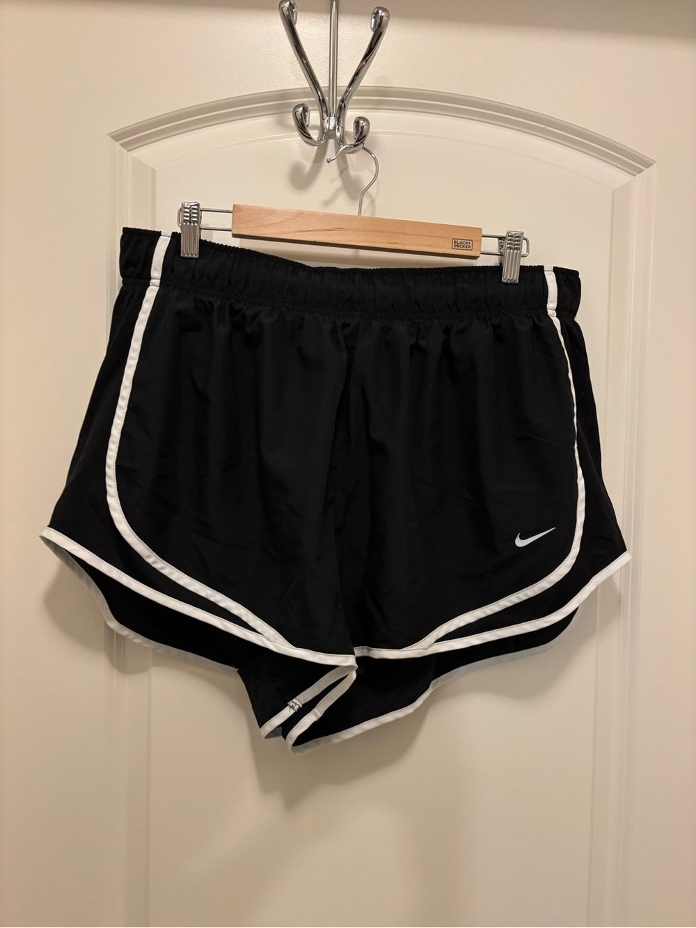 Nike Black Athletic Shorts with White Trim and Swoosh